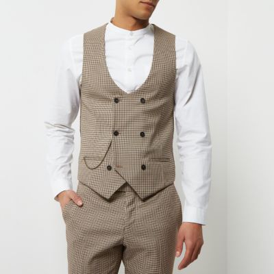 Brown dogstooth check waistcoat